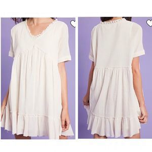 Listide Womens Light Pink Short Sleeve V-Neck Ruffle Hem Tiered BabyDoll Large